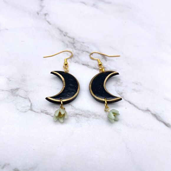 Black Moon Lily of the Valley Dangle Earrings - Picture 5 of 13